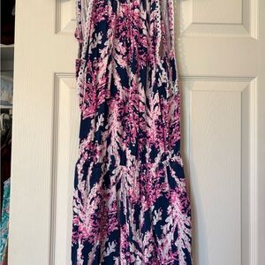 Navy Pink White Floral Sleeveless Romper